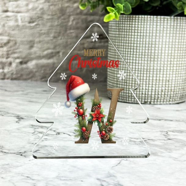 Floral Christmas Alphabet Santa Hat Letter W Gift Xmas Tree Keepsake Plaque