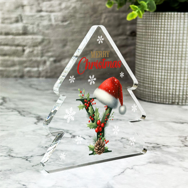 Floral Christmas Alphabet Santa Hat Letter Y Gift Xmas Tree Keepsake Plaque