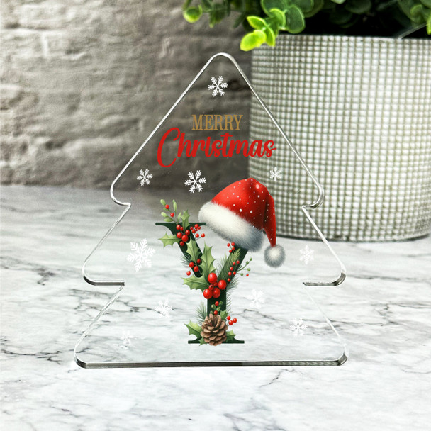 Floral Christmas Alphabet Santa Hat Letter Y Gift Xmas Tree Keepsake Plaque