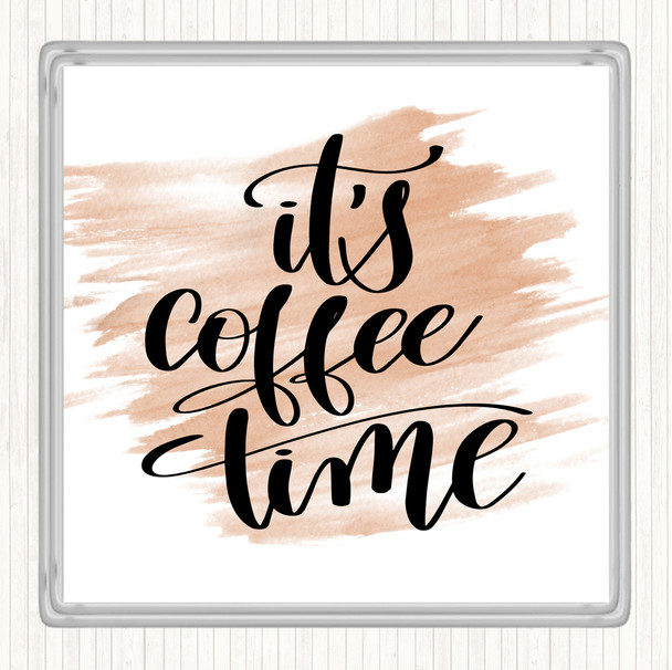 Watercolour It's Coffee Time Quote Coaster