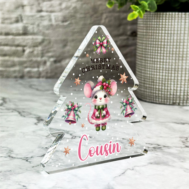 Gift For Cousin Pink Christmas Mouse Xmas Tree Keepsake Plaque Decoration