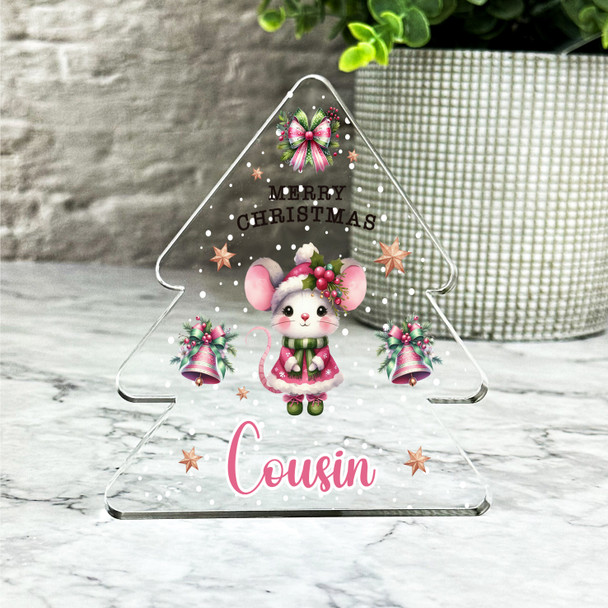 Gift For Cousin Pink Christmas Mouse Xmas Tree Keepsake Plaque Decoration