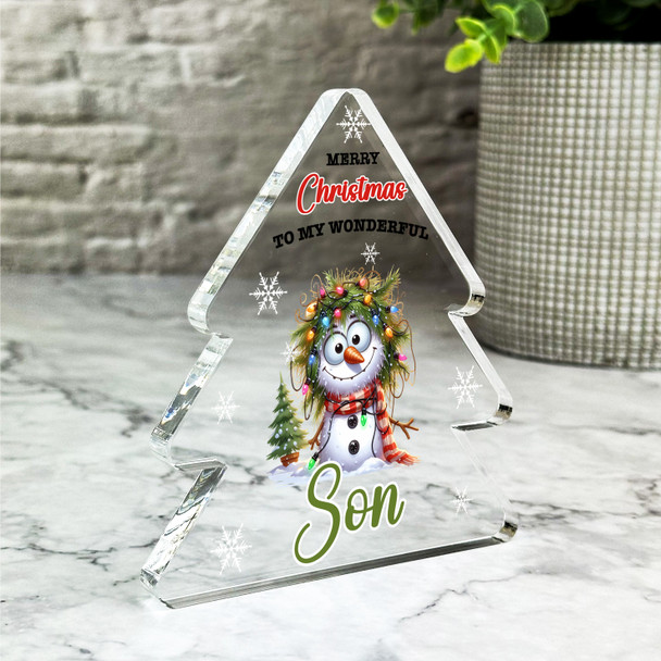 Gift For Son Christmas Crazy Snowman Xmas Tree Keepsake Plaque Decoration