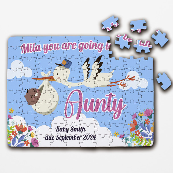 Aunty Pregnancy Announcement Gift Stork Dark Skin Baby Custom Wood Jigsaw Puzzle