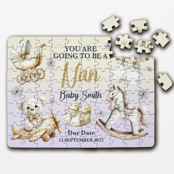 Going To Be A Nan Baby Pregnancy Announcement Gift Boy Custom Wood Jigsaw Puzzle