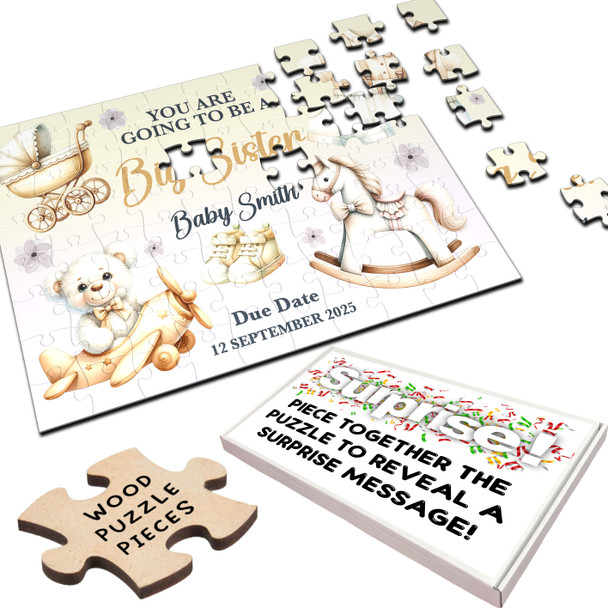Going To Be A Sister Baby Pregnancy Announcement Gift Boy Custom Jigsaw Puzzle