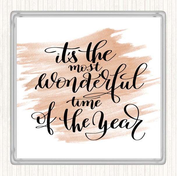 Watercolour Its The Most Wonderful Time Of Year Quote Coaster