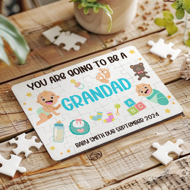 Grandad Pregnancy Announcement Gift Light Skin Baby Custom Wood Jigsaw Puzzle