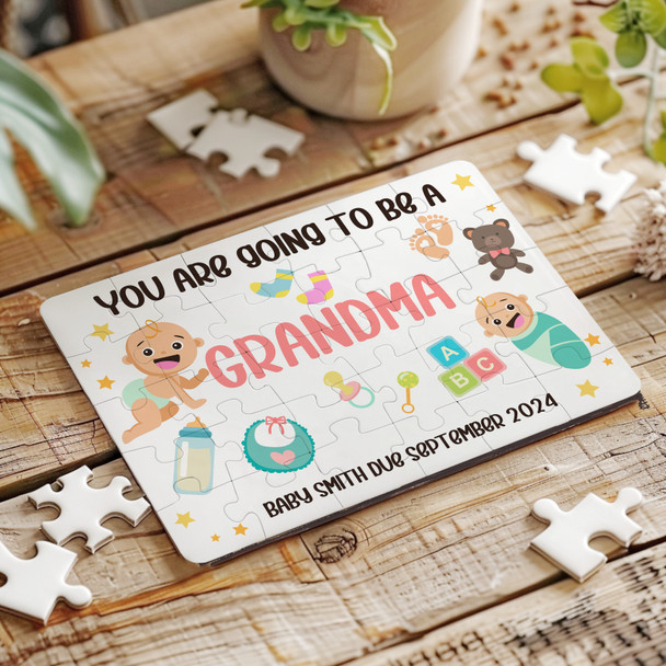 Grandma Pregnancy Announcement Gift Light Skin Baby Custom Wood Jigsaw Puzzle