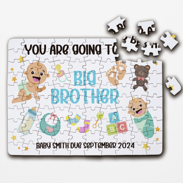 Big Brother Pregnancy Announcement Gift Light Skin Baby Custom Jigsaw Puzzle
