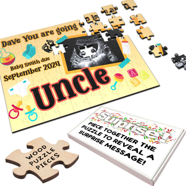 Uncle Pregnancy Announcement Gift Baby Scan Photo Custom Wood Jigsaw Puzzle