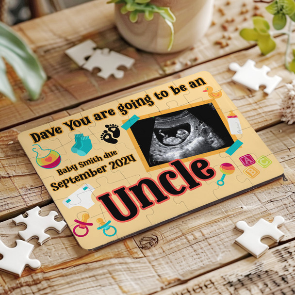 Uncle Pregnancy Announcement Gift Baby Scan Photo Custom Wood Jigsaw Puzzle