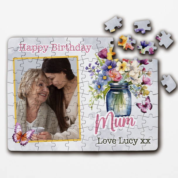 Birthday Gift Mum Flowers Glass Jar Photo Personalised Wooden Jigsaw Puzzle