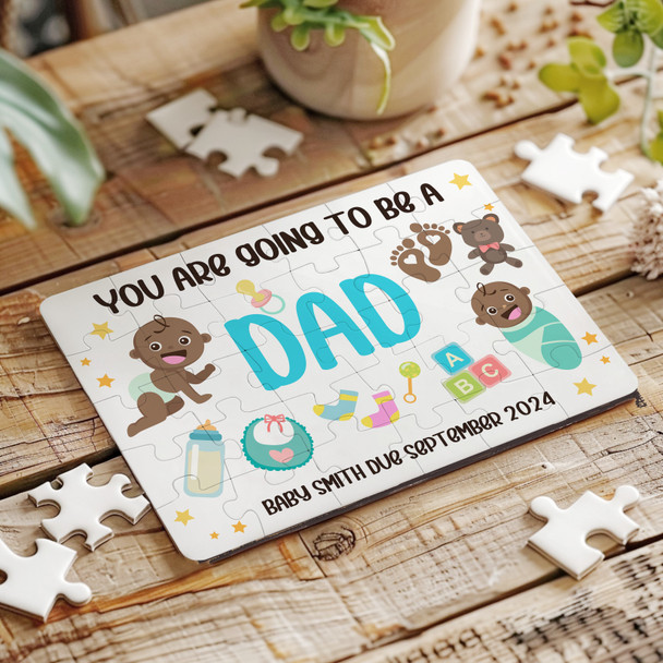 Dad Pregnancy Announcement Gift Dark Skin Baby Personalised Wooden Jigsaw Puzzle