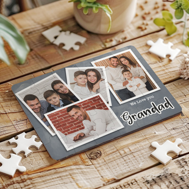 Gift For Grandad Grey Photo Collage Custom Personalised Wooden Jigsaw Puzzle
