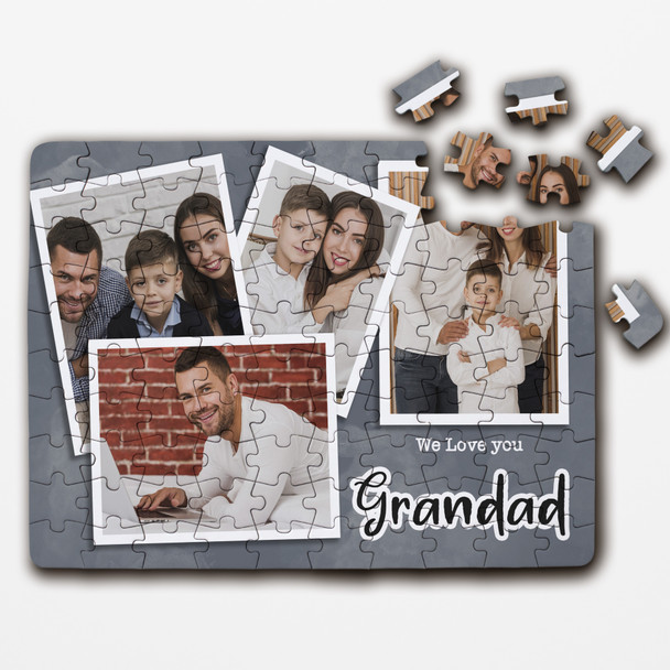 Gift For Grandad Grey Photo Collage Custom Personalised Wooden Jigsaw Puzzle