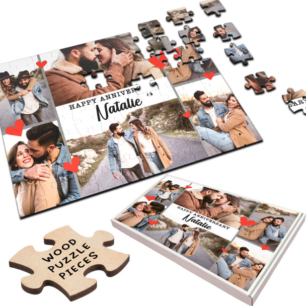 Photo Collage Romantic Gift Happy Anniversary Personalised Wooden Jigsaw Puzzle