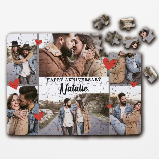 Photo Collage Romantic Gift Happy Anniversary Personalised Wooden Jigsaw Puzzle