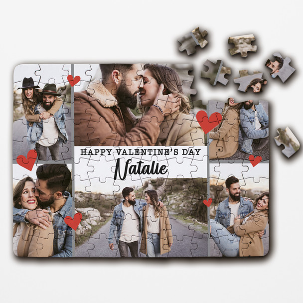 Photo Collage Gift Happy Valentine's Day Custom Personalised Wood Jigsaw Puzzle