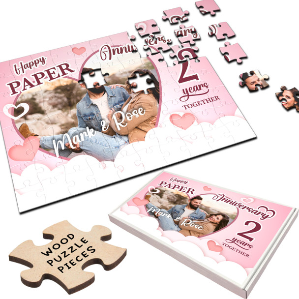 Paper Wedding 2nd Anniversary Gift Photo Heart Personalised Wood Jigsaw Puzzle