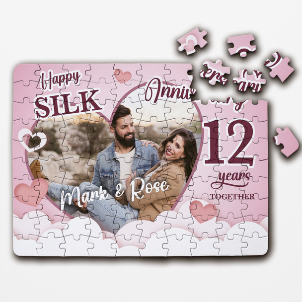 Silk Wedding 12th Anniversary Gift Photo Heart Personalised Wood Jigsaw Puzzle
