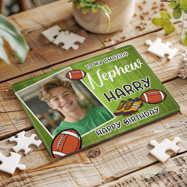 Birthday Gift For Nephew Photo Rugby Balls Personalised Wooden Jigsaw Puzzle