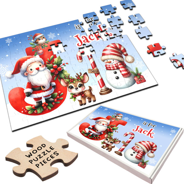 Christmas Gift Kids Santa Alphabet Letter J Personalised Wood Jigsaw Puzzle