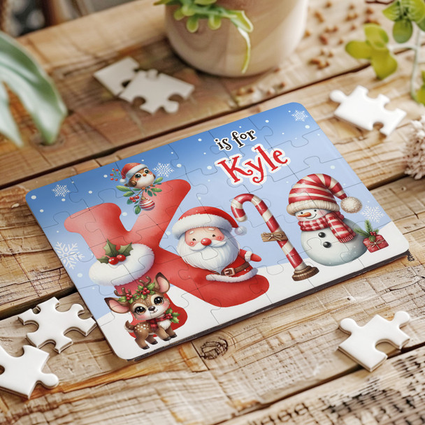 Christmas Gift Kids Santa Alphabet Letter K Personalised Wood Jigsaw Puzzle