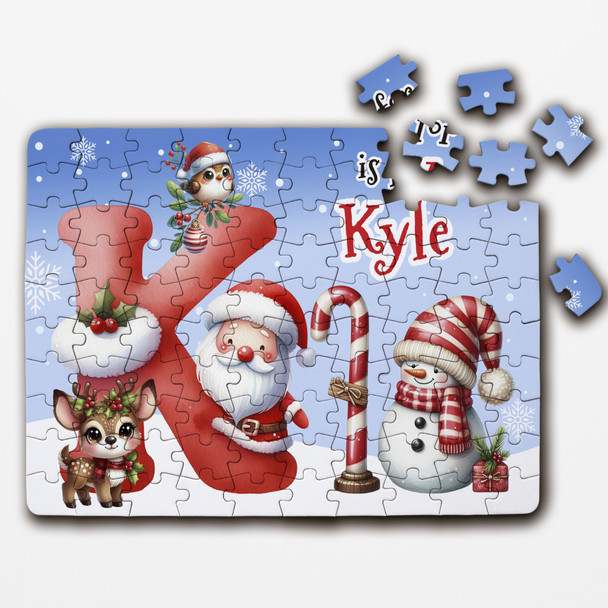 Christmas Gift Kids Santa Alphabet Letter K Personalised Wood Jigsaw Puzzle