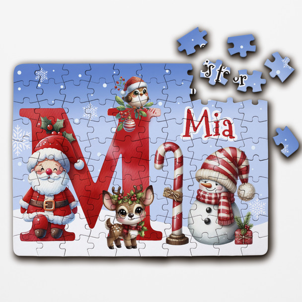 Christmas Gift Kids Santa Alphabet Letter M Personalised Wood Jigsaw Puzzle