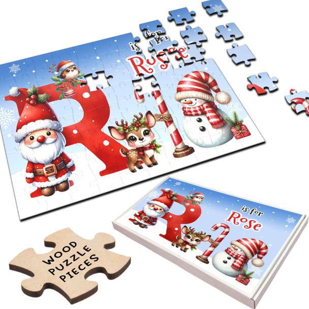 Christmas Gift Kids Santa Alphabet Letter R Personalised Wood Jigsaw Puzzle