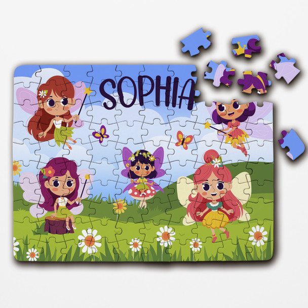 Cute Fairies Meadow Cute Gift For Girls Custom Personalised Wooden Jigsaw Puzzle