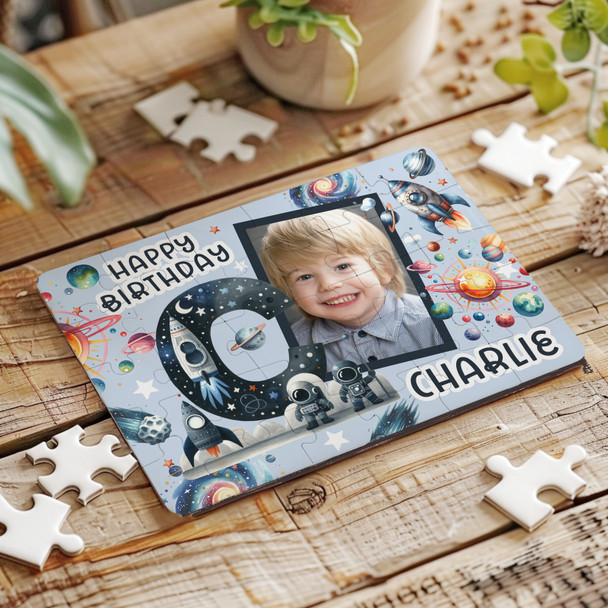 Kids Birthday Gift Boy Space Letter C Photo Personalised Wooden Jigsaw Puzzle