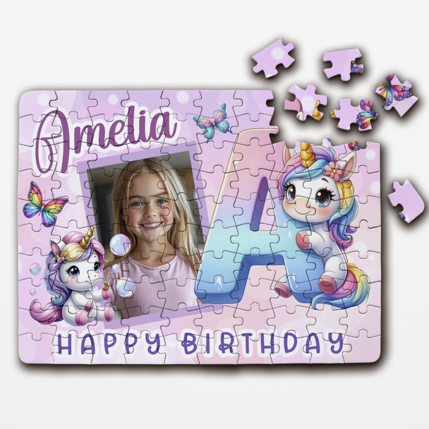 Kids Birthday Gift Girl Unicorn Letter A Photo Personalised Wooden Jigsaw Puzzle
