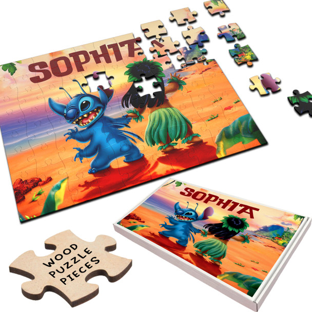 Lilo & Stitch Cartoon Kids Children's Gift Personalised Wooden Jigsaw Puzzle