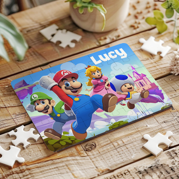 Mario Bros Gaming Retro Gift For Kids Children Personalised Wooden Jigsaw Puzzle