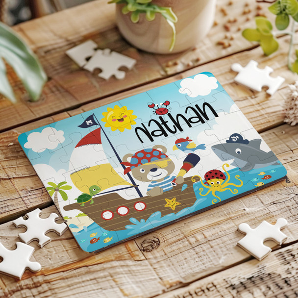 Sailor Teddy Bear Pirate Sea Children's Kids Gift Custom Wood Jigsaw Puzzle