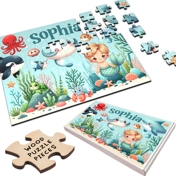 Sealife Shark Whale Kids Children's Gift Personalised Wooden Jigsaw Puzzle