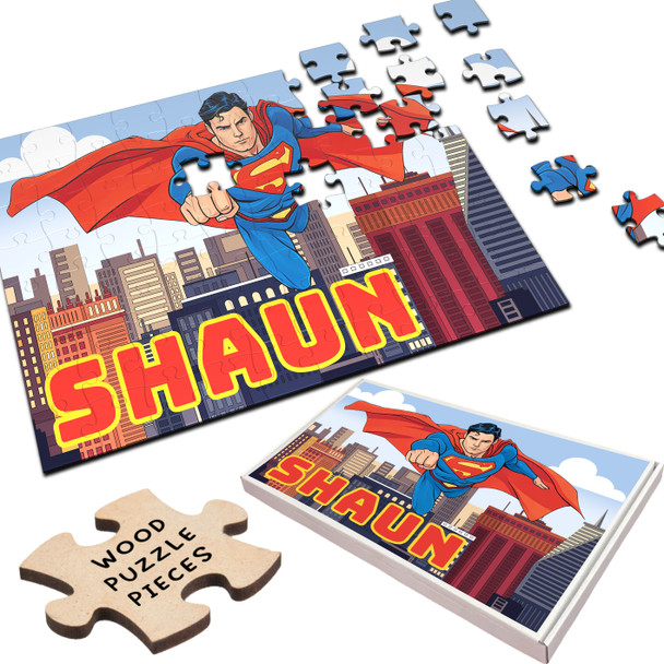 Superman Hero Cartoon Gift For Kids Children Personalised Wooden Jigsaw Puzzle