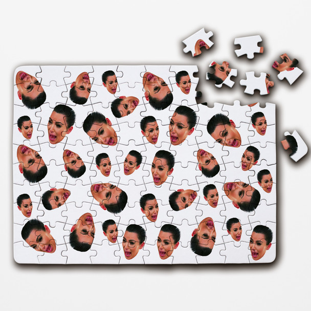 Kim Kardashian Meme Crying Funny Gift White Background Custom Wood Jigsaw Puzzle