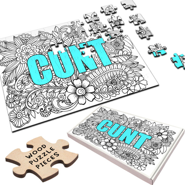 Mandala Cunt Jigsaw Blue Rude Funny Gift Personalised Wooden Jigsaw Puzzle