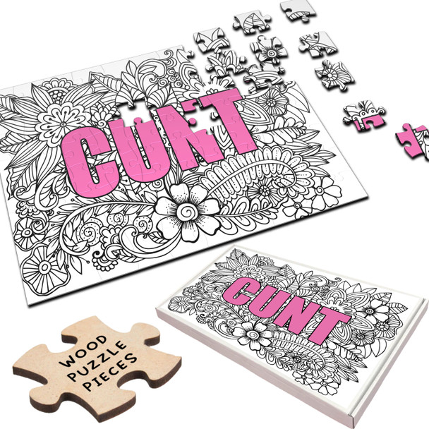 Mandala Cunt Jigsaw Pink Rude Funny Gift Personalised Wooden Jigsaw Puzzle