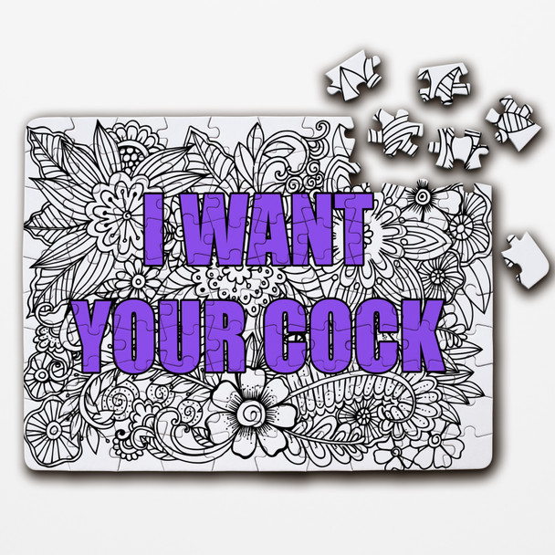 Mandala I Want Your Cock Purple Rude Funny Gift Personalised Wood Jigsaw Puzzle