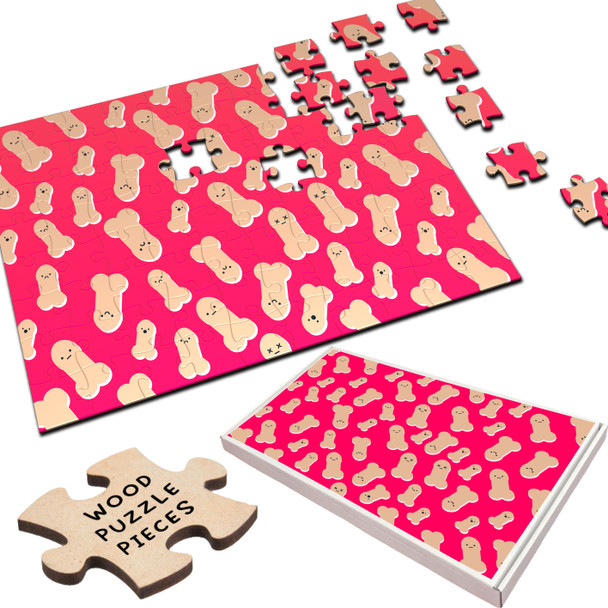 Penis Pink Background Rude Funny Gift Custom Personalised Wooden Jigsaw Puzzle