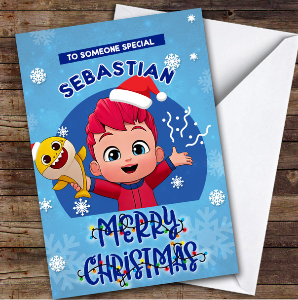 Blue Bebefinn Stars Custom Kids Personalised Christmas Card