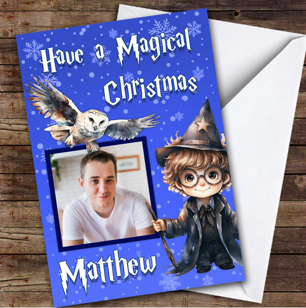 Harry Potter Yellow Character Owl Photo Custom Kids Personalised Christmas Card