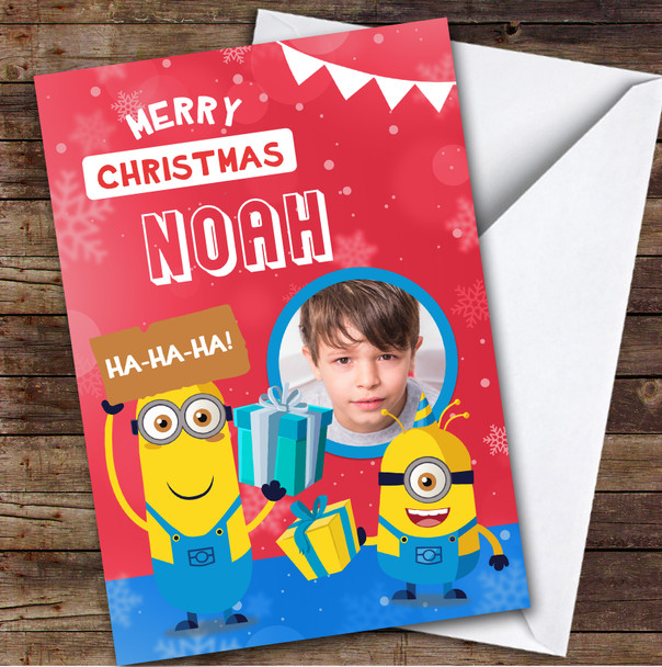 Minions Boy's Orange Photo Custom Kids Personalised Christmas Card