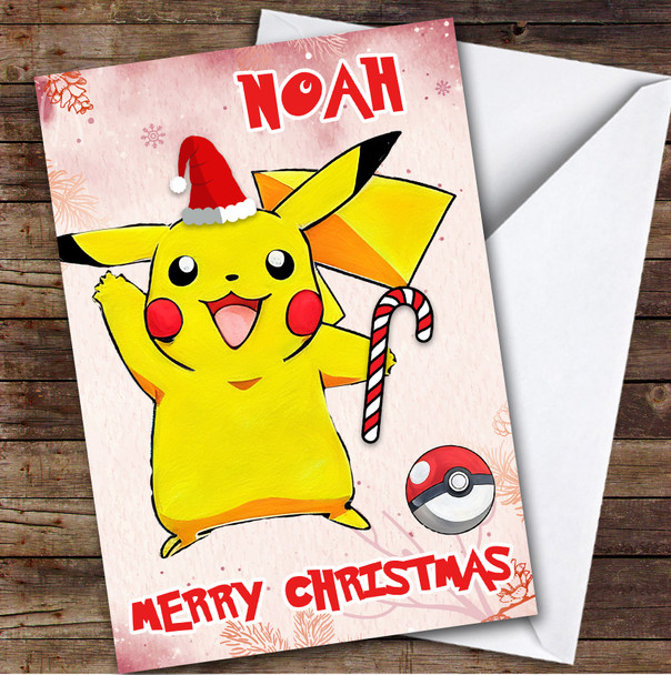 PokÃ©mon Pikachu Blue Custom Kids Personalised Christmas Card