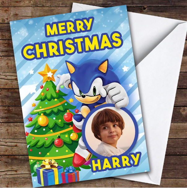 Sonic the Hedgehog Blue Photo Custom Kids Personalised Christmas Card