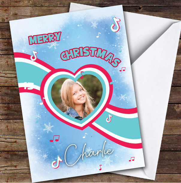 TikTok Heart Girl's Photo Custom Kids Personalised Christmas Card